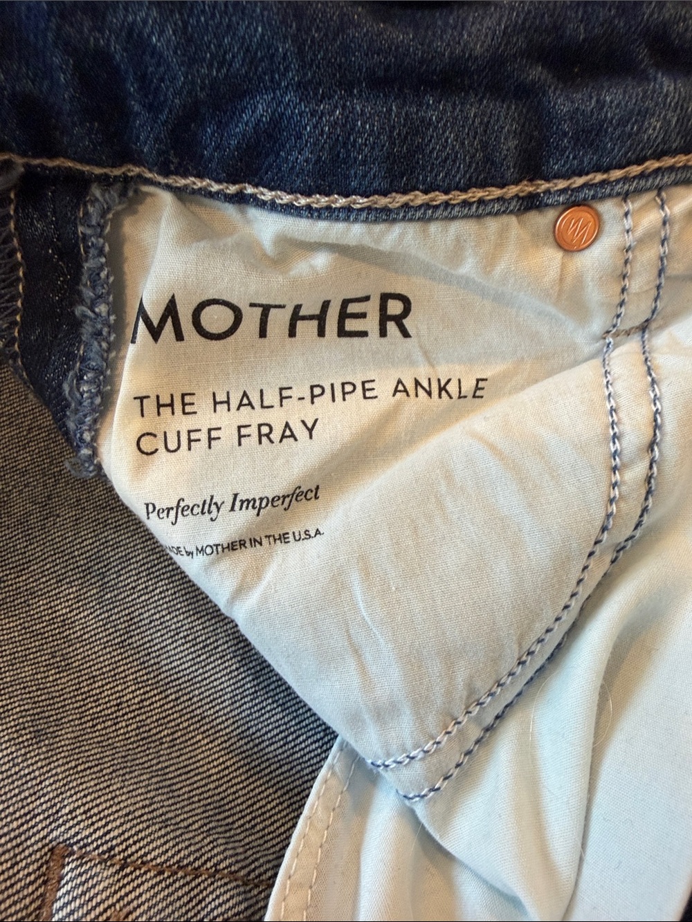 MOTHER Half-Pipe Ankle Cuff Fray Jeans - Dark Blue